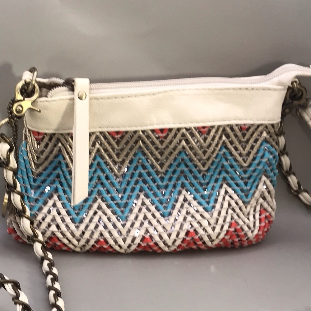 Big Buddha Small Crossbody Beaded Bag w/ Entwined Chain Strap Southwest Colors‎